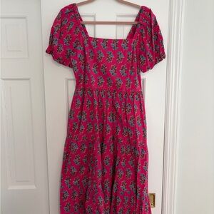 J. Crew Vibrant Pink Floral Midi Dress